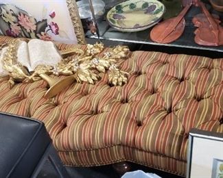 Antique Striped Fabric Bench on Wheels 61"W x 23"D x 17.5"H   WAS $395 Now $295