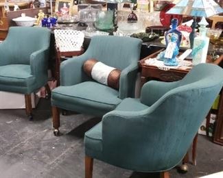 (3) Vintage Turquoise Armchairs on Wheels 25"W x 19"D x 30.5"H    Was $195 each Now $75 ea or  3/$200