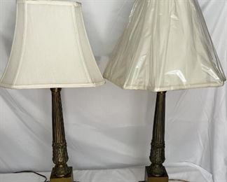 Exquisite Pair of Neoclassical Bronze Lamps (matched pair shades/harps just different sizes)