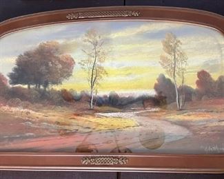 A.H. Glathaar (American, 1879-1950) Original Oil Pastel Painting Autumn Landscape Scene 