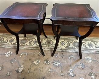 Pair of Neoclassical Tooled Leather Ends Tables