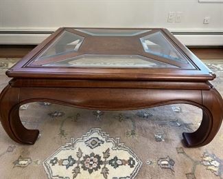 Chinese / Asian Style Low Burled Walnut Cocktail Table 