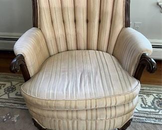 Antique Bergère with Pink Pinstripe Upholstery
