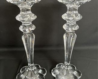 Striking Pair of 12" Pressed Glass Candlesticks