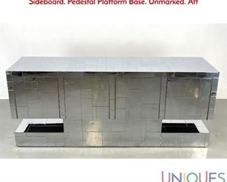 Lot 1 Paul Evans attrib. Chrome Tile Cityscape Credenza Sideboard. Pedestal Platform Base. Unmarked. Att