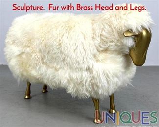 Lot 5 FrancoisXavier Lalanne Style Sheep Sculpture. Fur with Brass Head and Legs.