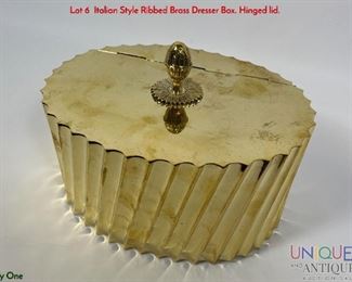 Lot 6 Italian Style Ribbed Brass Dresser Box. Hinged lid.