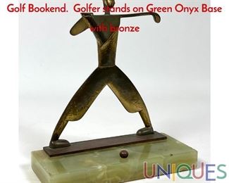Lot 17 Wiener Werkstatte Hagenauer style Bronze Golf Bookend. Golfer stands on Green Onyx Base with bronze