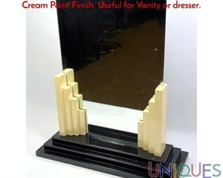 Lot 18 Vintage Art Deco Frame Beveled Mirror. Black and Cream Paint Finish. Useful for Vanity or dresser.