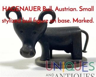Lot 25 Wiener Werkstatte KARL HAGENAUER Bull. Austrian. Small stylized bull figure on base. Marked.