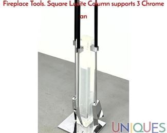 Lot 27 Alessandro ALBRIZZI Lucite, Chrome Stand Fireplace Tools. Square Lucite Column supports 3 Chrome an