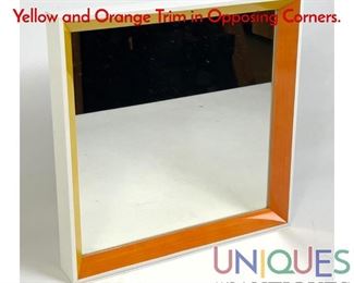 Lot 31 Modern Design Framed Wall Mirror. Yellow and Orange Trim in Opposing Corners.
