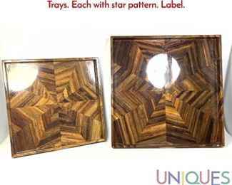 Lot 36 Pr MAITLAND SMITH Nesting Parquetry Serving Trays. Each with star pattern. Label.