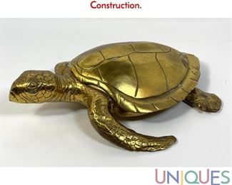 Lot 37 18 inch Brass Sea Turtle Figural Box. Lidded. Heavy Construction.