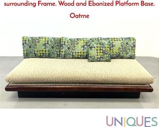 Lot 38 Adrian Pearsall Slipper SofaDaybed Walnut surrounding Frame. Wood and Ebonized Platform Base. Oatme