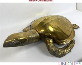 Lot 39 Life Size Brass Tortoise Figural Sculpture. Shell lifts off. Heavy Construction.