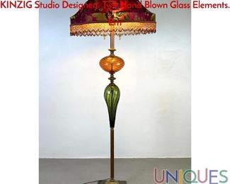 Lot 42 Artisan Studio Art Glass Floor Lamp. SUSAN KINZIG Studio Designed. Two Hand Blown Glass Elements. Em