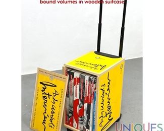 Lot 46 Andy Warhol s Interview Boxed set. Rolling Cart. Seven bound volumes in wooden suitcase
