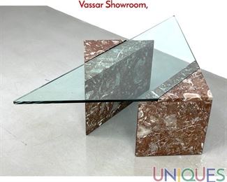 Lot 59 Herman Design glass, marble accent table for Vassar Showroom,