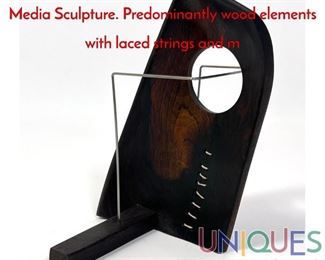 Lot 67 ADAM HENDERSON Modernist Mixed Media Sculpture. Predominantly wood elements with laced strings and m