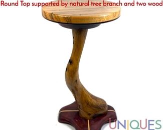 Lot 69 BILL PALMER Studio Furniture Artisan Table. Round Top supported by natural tree branch and two wood
