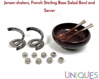 Lot 72 Modern Design Tableware Collection. Georg Jensen shakers, French Sterling Base Salad Bowl and Server
