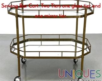Lot 74 Decorator Mid Century Brass Rolling Serving Bar Cart. Two Tiers one glass tier and one mirror tier.