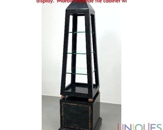Lot 75 Maitland Smith style Black Marble Obelisk Cabinet. Etagere display. Marble tesserae tile cabinet wi