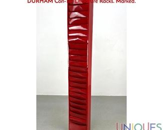 Lot 76 Red Enamel Painted Louver Vertical Magazine Rack. DURHAM ConTur Literature Racks. Marked.