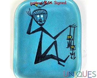 Lot 88 HARRIS J STRONG Puppet tray turquoise pottery. B54. Signed.