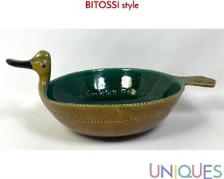 Lot 89 Italian Art Pottery Bird Form Bowl. Marked Italy. BITOSSI style