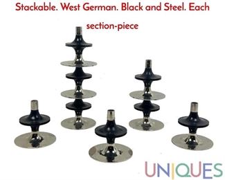 Lot 96 8pc NAGEL Modernist steel Candleholders. Stackable. West German. Black and Steel. Each sectionpiece