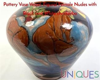 Lot 100 FRANCIS McCARTHY 88 Signed Pottery Vase Vessel. Figural Female Nudes with Black and White checkerbo