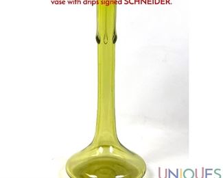 Lot 103 SCHNEIDER French Art Deco Glass Handblown yellow vase with drips signed SCHNEIDER.