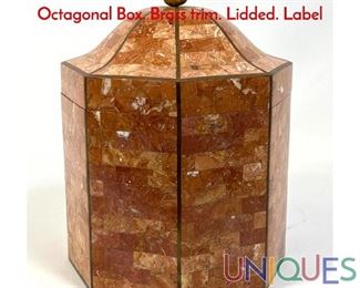 Lot 106 MAITLAND SMITH Tesserae Marble Tile Octagonal Box. Brass trim. Lidded. Label