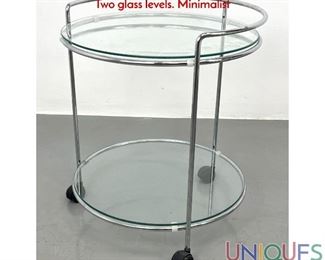 Lot 115 Modernist Chrome Tube Rolling Serving Cart. Tea Cart. Two glass levels. Minimalist