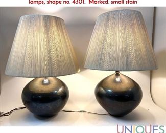 Lot 122 Pair of large Lee Rosen of Design Technics bulbous table lamps, shape no. 4301. Marked. small stain
