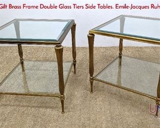Lot 125 Pr Gilt Brass Frame Double Glass Tiers Side Tables. EmileJacques Ruhlmann style