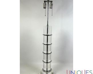 Lot 131 Modernist Stacked Lucite Table Lamp. Chrome Spacers.