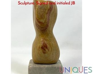 Lot 133 Signed JEFF Carved Stone Organic Abstract Sculpture. Signed and initialed JB