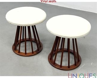Lot 134 Pr Arthur Umanoff Dowel form Hoop Base Stools. Vinyl seats.