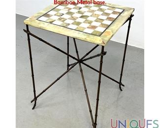 Lot 139 Onyx Top Game Board Table with Faux wrapped Bamboo Metal base.