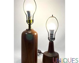 Lot 146 2pr Solid Teak Table Lamps. 2 Forms.