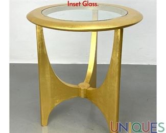 Lot 153 Gold Gilt Mid Century Modern Side Table. Inset Glass.