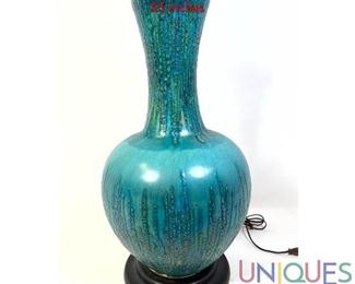 Lot 164 Blue lava glazed pottery lamp. Pottery only 23 inches
