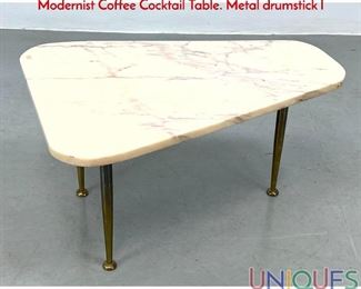Lot 166 Italian Wedge Style Side Table. Marble Wedge Top Modernist Coffee Cocktail Table. Metal drumstick l
