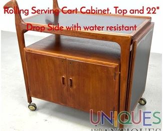 Lot 170 FALSTER Danish Teak Modern Rolling Serving Cart Cabinet. Top and 22 Drop Side with water resistant