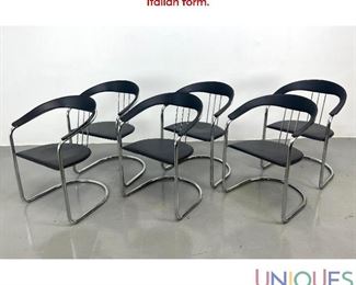 Lot 181 6 Thonet Style Chrome Frame Leather Armchairs. Italian form.