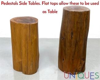 Lot 187 2pc Natural Wood Tree Stump Display Pedestals Side Tables. Flat tops allow these to be used as Table