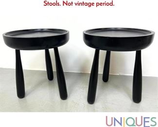 Lot 190 Pair Charlotte Perriand Style Ebonized wood Stools. Not vintage period.